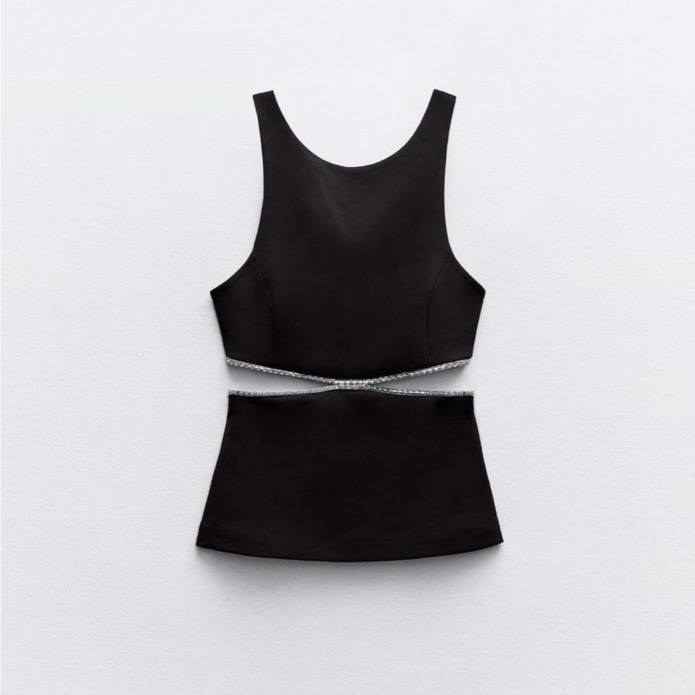 Zara limited edition rhinestone jewel cut out top - Picture 6 of 10